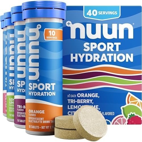 Nuun Sport Electrolyte Tablets – Dissolvable in Water, Mixed Citrus Berry Flavors, 5 Essential Electrolytes for Hydration, 1g Sugar Drink Mix, Vegan, Non-GMO, 4 Pack (40 Total Servings)
