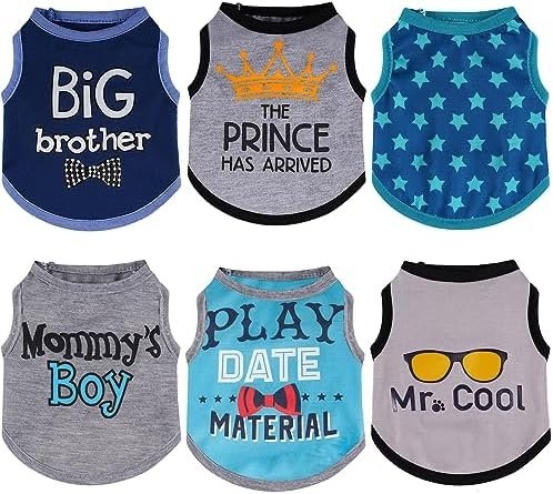 6 Pack Winter Dog Shirt Small Boy Pet Clothes Doggy Tee Tank Top Kitten Shirts with Letters for Small Medium Dogs Cats Soft Cozy Chihuahua Vest Apparel for Dog Cat Puppy(X-Small)