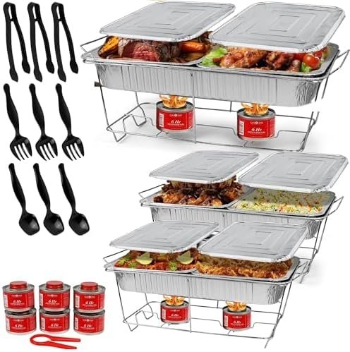 Alpha Living Large 33-Pcs Disposable Chaffing Buffet with-Covers, Utensils, 6Hr Fuel Cans – Premium Chafing Dish Set for Events, Parties, Catering