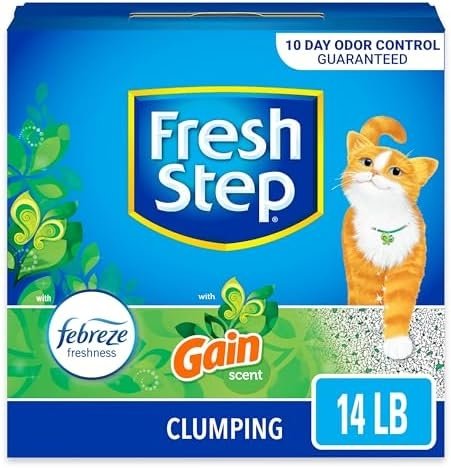 Fresh Step Clumping Cat Litter with Febreze Gain Scent, Long Lasting Odor Control Kitty Litter with Activated Charcoal, Low Dust Formula, 14 lb