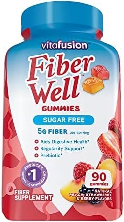 Vitafusion Fiber Well Sugar Free Fiber Supplement, Peach, Strawberry And Blackberry Flavored Supplements, 90 Count