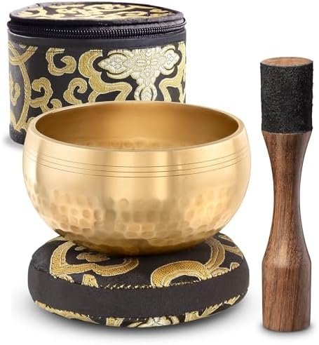 Tibetan Singing Bowl Set – Authentic Hand-Tuned Sound Bowl for Meditation – Complete Meditation Bowl Kit with Cushion, Mallet, Box & Guide – Perfect Tibetan Bell for Yoga, Relaxation, & Sound Healing