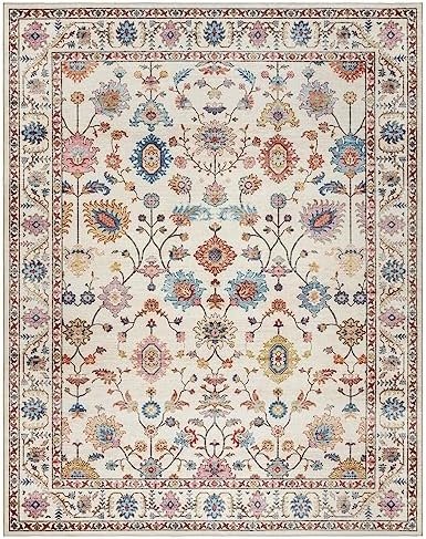 Gertmenian Printed Indoor Boho Area Rug – Non Slip, Ultra Thin, Super Strong, Printed Rug – Home Décor for Entryway, Bedroom, Living Room – 8×10 Large, Cullen Cream Multi, 28548