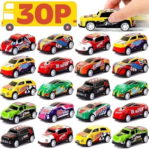AZEN 30 Pcs Pull Back Cars Party Favors for Kids 4-8 8-12, Mini Vehicles Toy Bulk, Party Favor Race Cars Toys, Goodie Bag Stuffers for Birthday Party