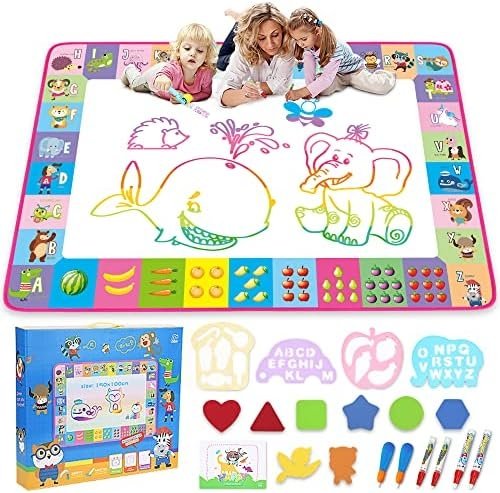 Water Doodle Mat – Kids Painting Writing Doodle Toy Board – Color Doodle Drawing Mat Bring Magic Pens Educational Toys for Age 3 4 5 6 7 8 9 10 11 12 Year Old Girls Boys Age Toddler Gift (Pink)